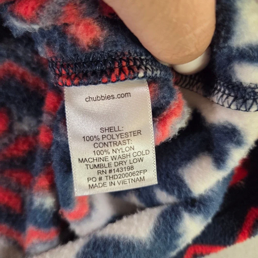 Chubbies Bearly Wild Quarter Zip Fleece Pullover Fair Isle Bear Navy Blue Red M